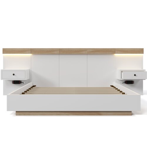Lumor Postelja za odrasle 180x200 cm iz lesa z visečima nočnima omaricama + LED in USB priključki + letvena podlaga - bela, (22151166) Cene