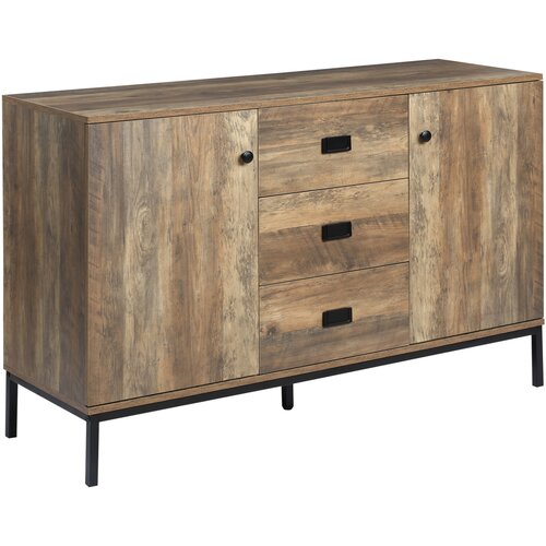 HOMCOM Moderna kredenca iz iverne plošče in kovine za kuhinjo in dnevno sobo z dvema omarama z dvema vratoma z nastavljivimi policami in tremi predali, 120x39,5x77 cm, rjava, (20710826) Cene