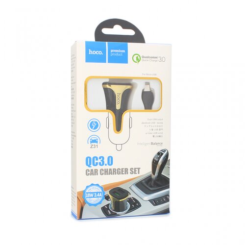 Hoco. Auto punjac Z31 QC3.0 2xUSB sa micro USB kablom crni Slike
