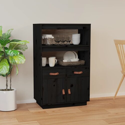 The Living Store Visoka omara črna 67x40x108,5 cm trdna borovina - Visoka Omara, (21436062) Slike
