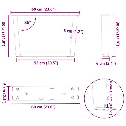  Noge blagovaonskog stola V-oblika 2 kom bijele 60x(30-31 3) cm Slike