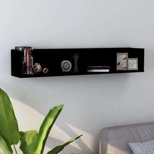 VidaXL Stenska polica za CD plo&amp;scaron;če črna 100x18x18 cm iverna plo&amp;scaron;ča Slike