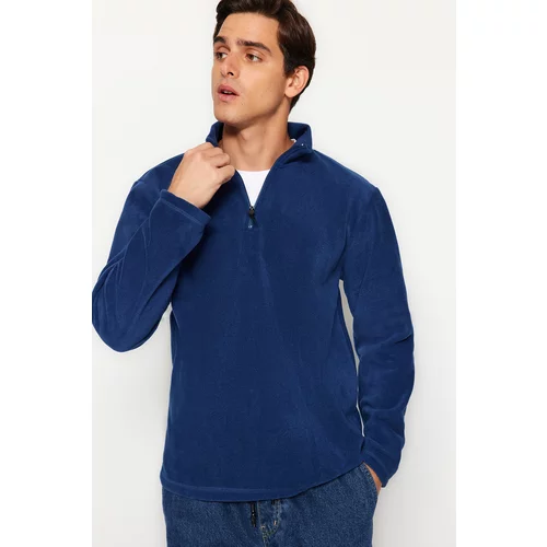 Trendyol Indigo Men's Regular/Regular Cut Standing Collar Zippered Fleece Warm Thick Sweatshirt.