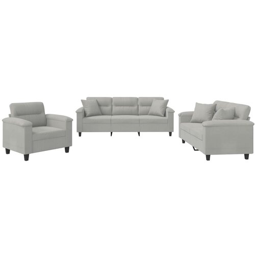  3-dijelni set sofa s jastucima svjetlosivi od mikrovlakana Slike