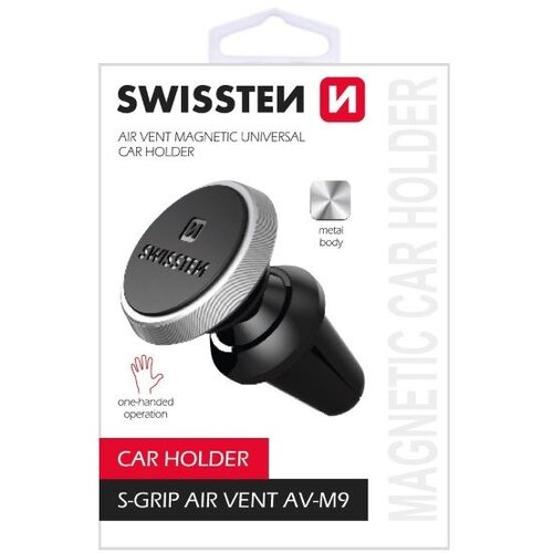 Swissten držač za mobitel, metalni, magnet, za vent S-GRIP AIR VENT AV-M9 crn/sr Slike