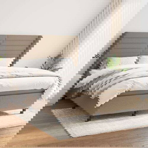  Box spring postelja z vzmetnico taupe 140x200 cm blago, (20892723) Slike