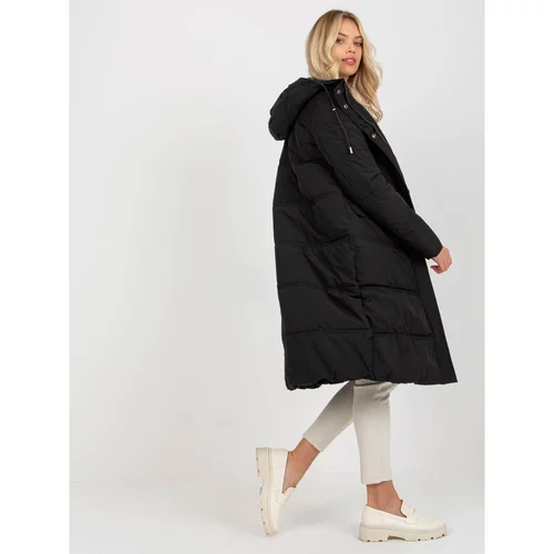 Fashionhunters Black long quilted winter jacket with a hood