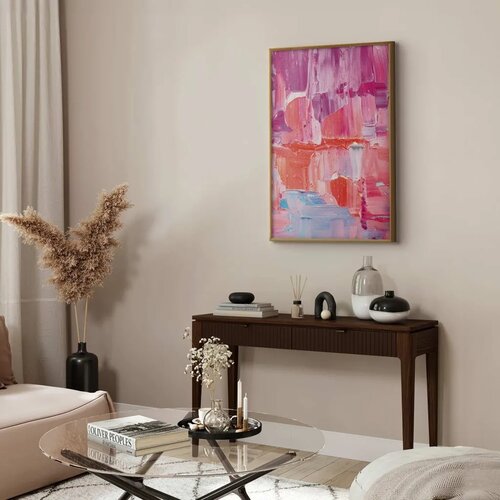  Plakat Colorful Strokes - intense shades of pink and purple on canvas 90x60 Zlatni okvir Cijene