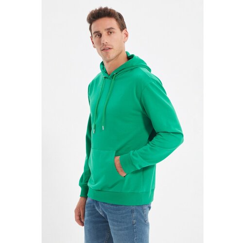 Trendyol emerald green men's hoodie kangaroo pocket long sleeve sweatshirt Slike