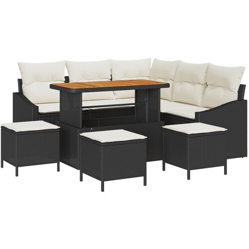 vidaXL 9-dijelni set vrtnih sofa s jastučićima crna poli ratan acacia, 2-sjedalna vrtna sofa s jastučićima crna poli ratan, 4-dijelni set vrtne trpeze s jastučićima crna poli ratan acacia Cijene
