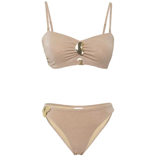 Trendyol Mink Strapless Accessory Glittery Bikini Set