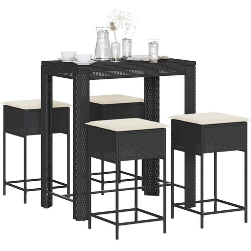  5-dijelni vrtni barski set od poliratana s jastucima crni Crna 100 x 60.5 x 110.5 cm Cene