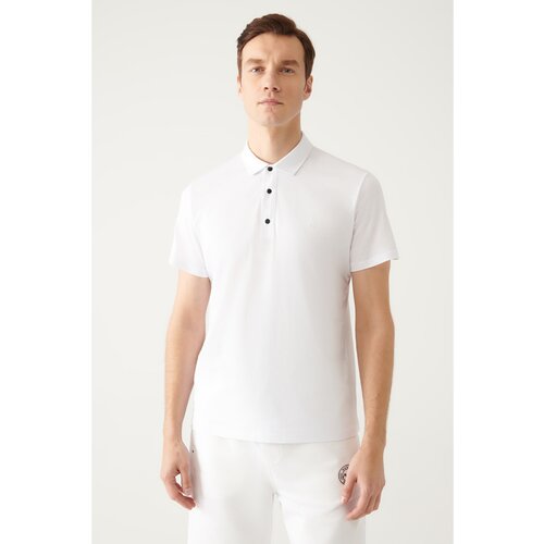 Avva Men's White 100% Cotton Knitted Standard Fit Normal Cut 3 Snaps Polo Neck T-shirt Cene