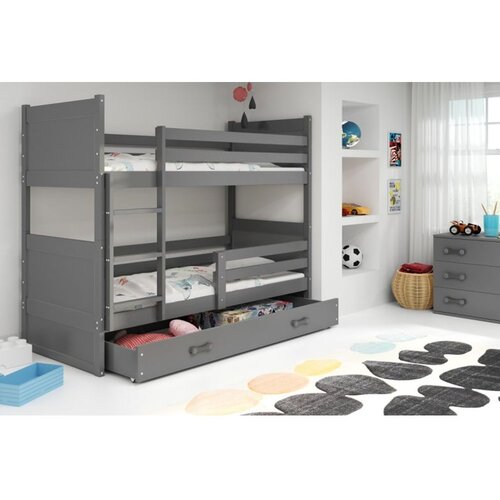 Rico drveni dječji krevet na kat s ladicom - sivi - 200x90cm Cijene
