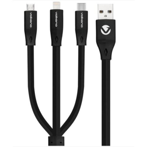  Kabl Volkano VK-20086-BK Slim Series Flat PVC 3-in-1 USB-C/Lightning/Micro Slike