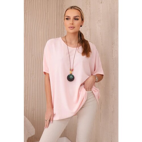 Kesi Oversized blouse with pendant powder pink Slike