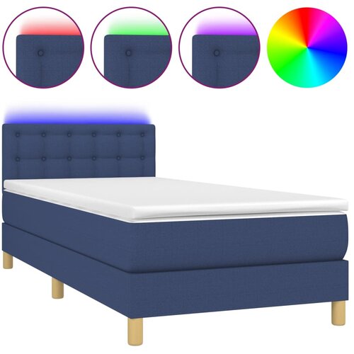  Box spring postelja z vzmetnico LED modra 90x200 cm blago Cene