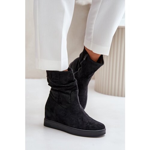 PH2 Boots With Ruffled Upper On Hidden Wedge Black Zinradea Cene