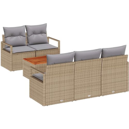  6-dijelni Vrtni Sofa Set s Jastucima Bež Poli Ratan Akacija  2-sjedalni Vrtni Sofa s Prostorom za Pohranu i Jastucima Bež Poli R Cijene