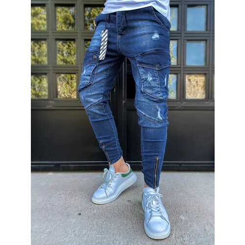 DStreet Dark blue men's cargo jeans UX3292 Slike