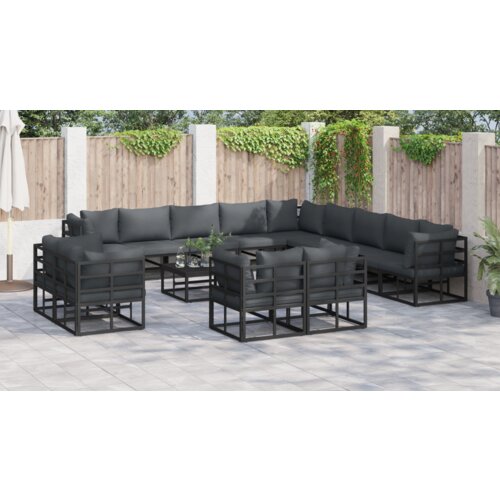 VidaXL Sjedeća garnitura za vrt 14 pcs Crna 70 x 70 x 32 cm Aluminij Slike
