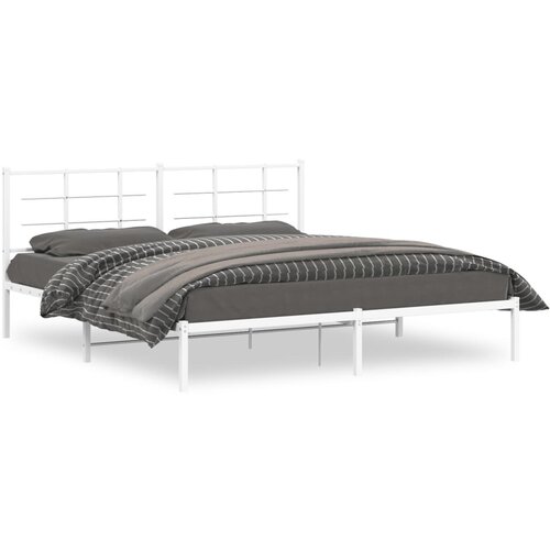 vidaXL Kovinski posteljni okvir z vzglavjem bel 183x213 cm Cene