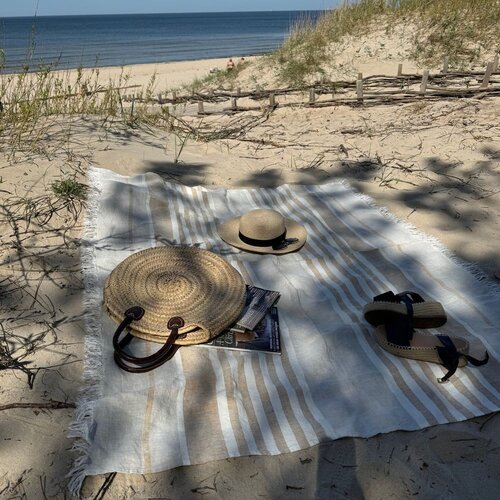 Linen Tales Lanena odeja za na plažo 140x170 cm Allure Stripe – Cene