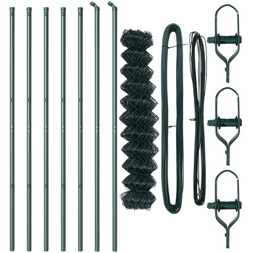 VidaXL Ograda od lanca s 7 stupova 1.4x10 m Galvanizirani čelik Zelena Slike