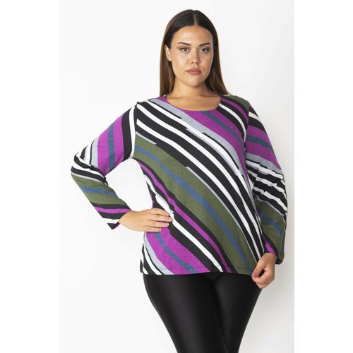 Şans women's plus size colorful cotton fabric color combination blouse Slike