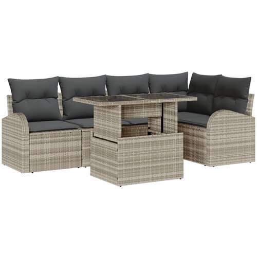 vidaXL Set vrtnih sofa s 6 dijelova s jastučićima svjetlosive boje Poly Ratan, 2-sjedalna vrtna sofa s pohranom i jastučićima svjetlosive boje Poly Ratan Cijene