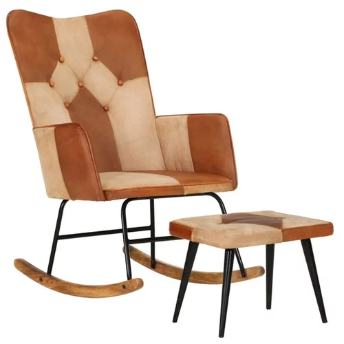  Gugalni stol s stolčkom za noge rjavo pravo usnje in platno