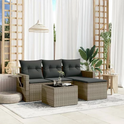  4-dijelni set vrtnih sofa od poliratana s jastucima sivi