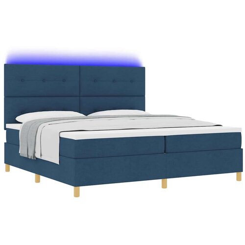  LED Box Spring Krevet s madracem Plava 200 x 200 cm tkanina Slike