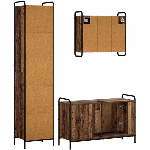  Set ormarića za kupaonicu 3 kom. Staro drvo 40 x 36 x 181 cm - Staro drvo Ormar ispod sudopera (1 vrata i 2 police) + viseći orm Slike