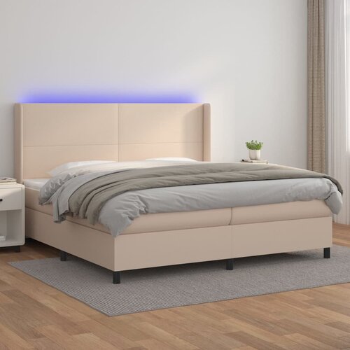 The Living Store Box spring postelja vzmetnico LED kapučino 200x200 cm um. usnje - Box Spring Postelja, (21516990) Cene