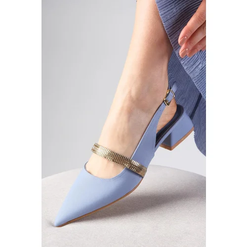 Mio Gusto Laura Blue Color Open Back Matte Satin Fabric Women's Short Heeled Shoes