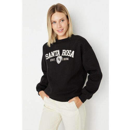 Trendyol Black Printed Basic Raised Knitted Sweatshirt Slike