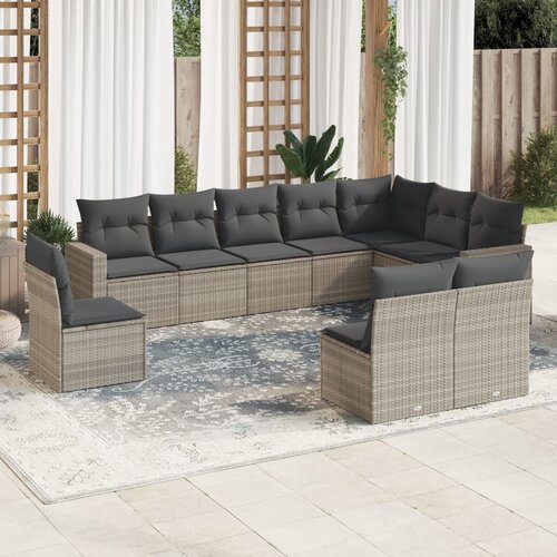 vidaXL 10-dijelni set vrtnih sofa poliratan s jastucima svijetlosivi Cijene