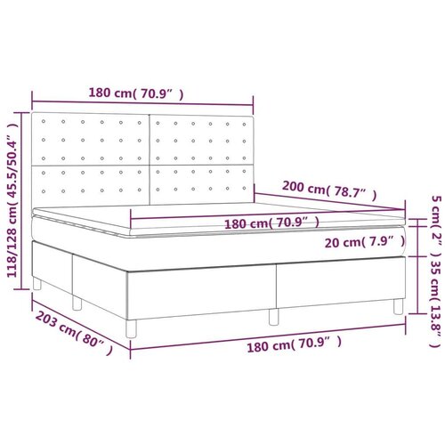  Krevet box spring s madracem LED tamnosmeđi 180x200 cm tkanina Slike