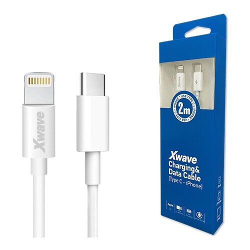 X Wave Kabl TIP-C-mu&amp;scaron;ki - LIGHTNING(za iPHONE -mu&amp;scaron;ki)/dužina 2m/3A/Aluminium /beli pvc ( TIP-C za iPhone 2m 3A Al white pvc ) TIP-C za iPhone 2m 3A Al white pvc Slike