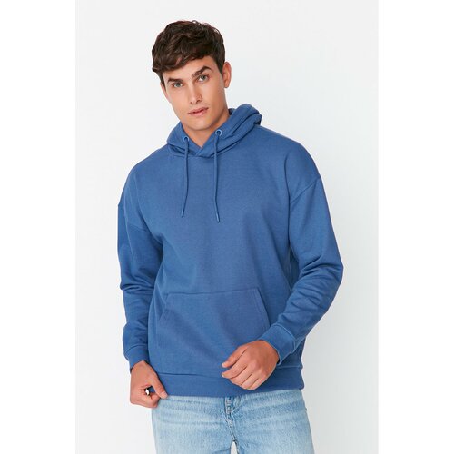 Trendyol Navy Blue Men's Basic Oversize Fit Hooded Sweatshirt with Soft Feather Column Cene