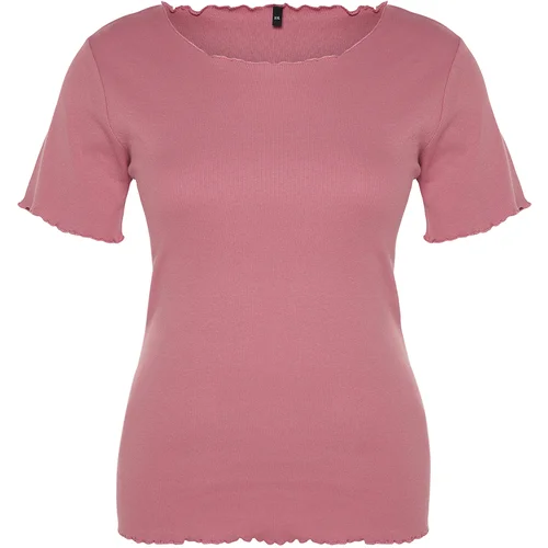 Trendyol Curve Pale Pink Ribbed U Neck Knitted T-Shirt