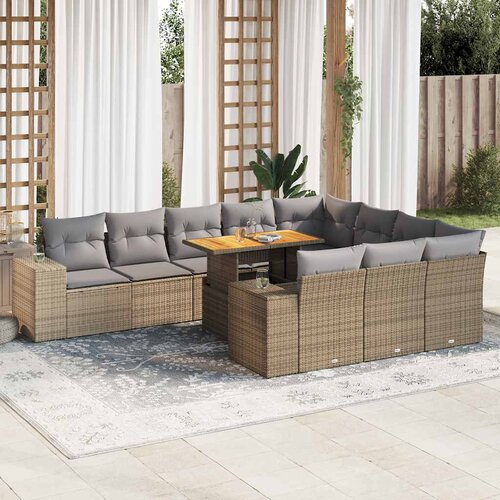 vidaXL 10-dijelni set vrtnih sofa s jastucima bež od poliratana bagrem Cijene