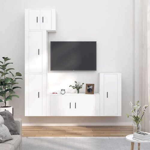 vidaXL Komplet TV omaric 5-delni bel inženirski les Cene