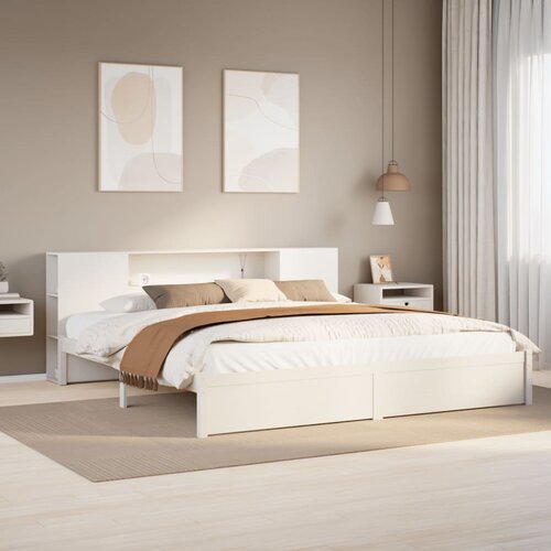 VidaXL Krevet s regalom z knjige bez madraca bijeli 180x200cm borovina Slike