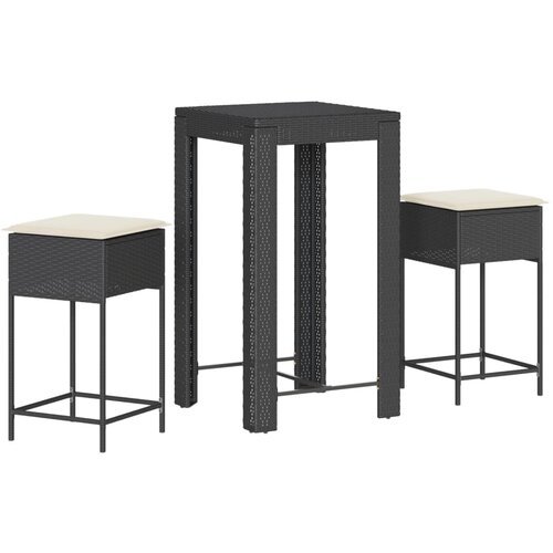  3-dijelni vrtni barski set od poliratana s jastucima crni Crna 60.5 x 60.5 x 110.5 cm Slike