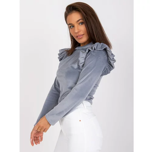 Fashion Hunters Eugenie gray velor blouse with flounces