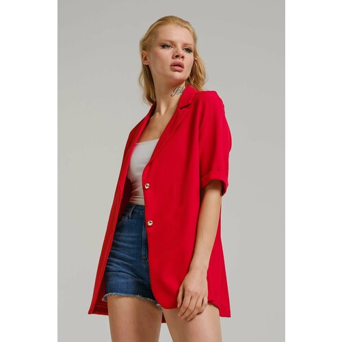 armonika Women's Red Short Sleeve Two-Button Oversized Jacket Slike