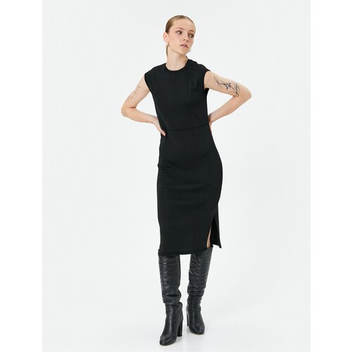 Koton Midi Knitwear Dress Crew Neck Slit Detail Slike