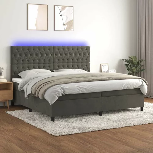  Box spring postelja z vzmetnico LED temno siva 200x200 cm žamet, (20761113)